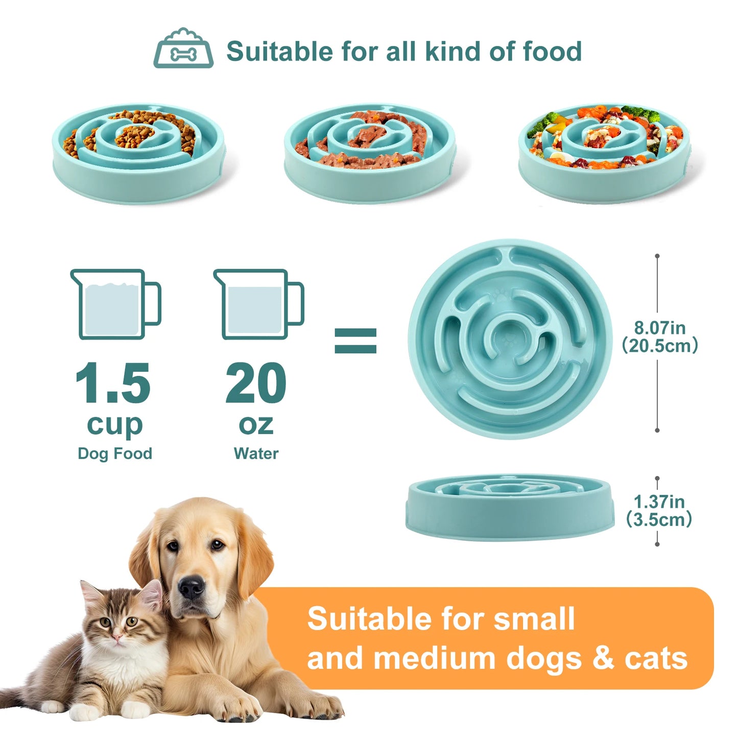 Anti-Gulp Slow Feeder Bowl – Non-Slip Water & Food Dish for Dogs & Cats
